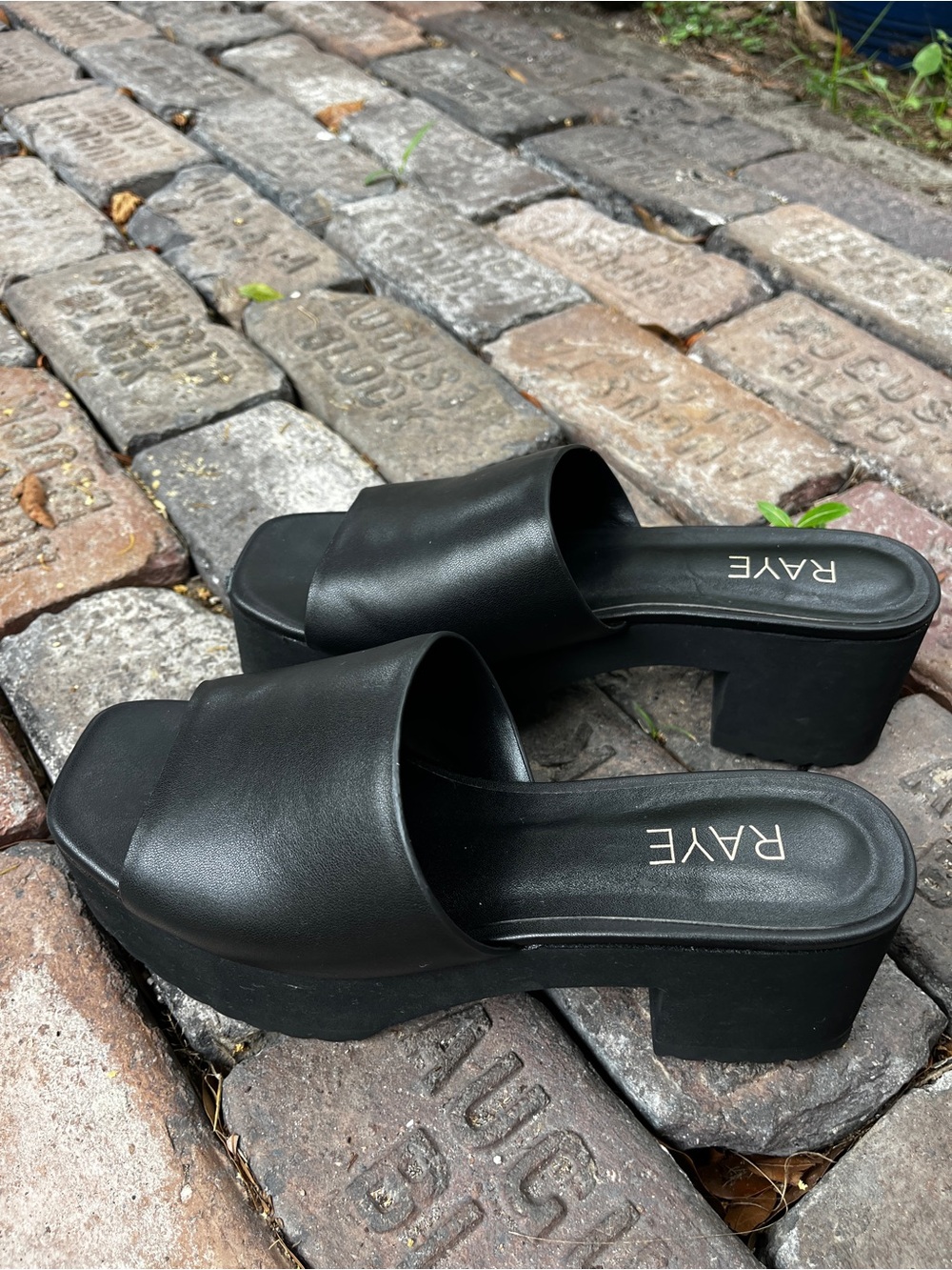 RAYE Black Leather Platform Slide Mules